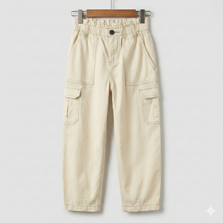 Kız Çocuk Bej Kargo Pantolon Cepli Rahat Kesim