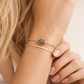 Grey Agate Gri Akik Taşlı Paslanmaz Çelik Bileklik