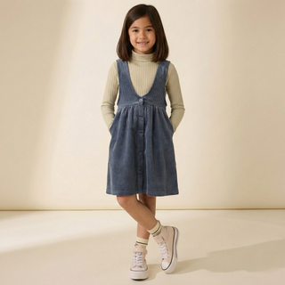 Kız Çocuk Fitilli Kadife Salopet Etek & Boğazlı Bluz Seti (Antrasit) – OEKO-TEX®