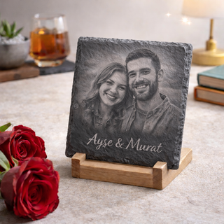 Kişiye Özel Lazer Kazımalı Doğal Taş Bardak Altlığı (10x10cm)