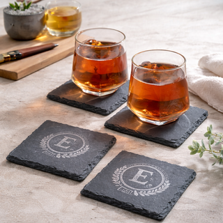 Kişiye Özel Lazer Kazımalı Doğal Taş Bardak Altlığı (10x10cm)