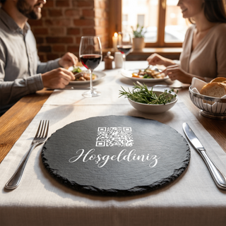 Kişiselleştirilebilir Doğal Slate Sunum Platası yuvarlak (25x25 cm)